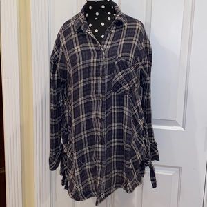 Free People Flannel Navy and White